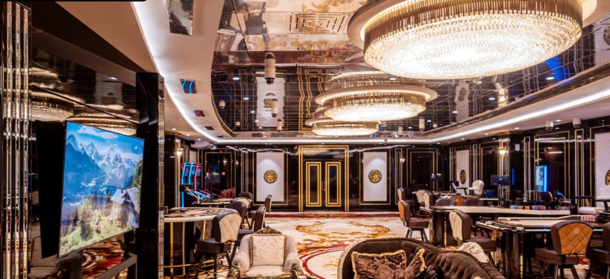 Evening casino area with living room area